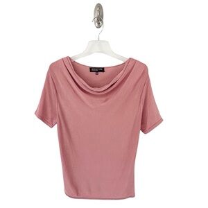 Jones New York Women’s Pink Stretchy Short Sleeve Cowl Drape Neck Top Size M